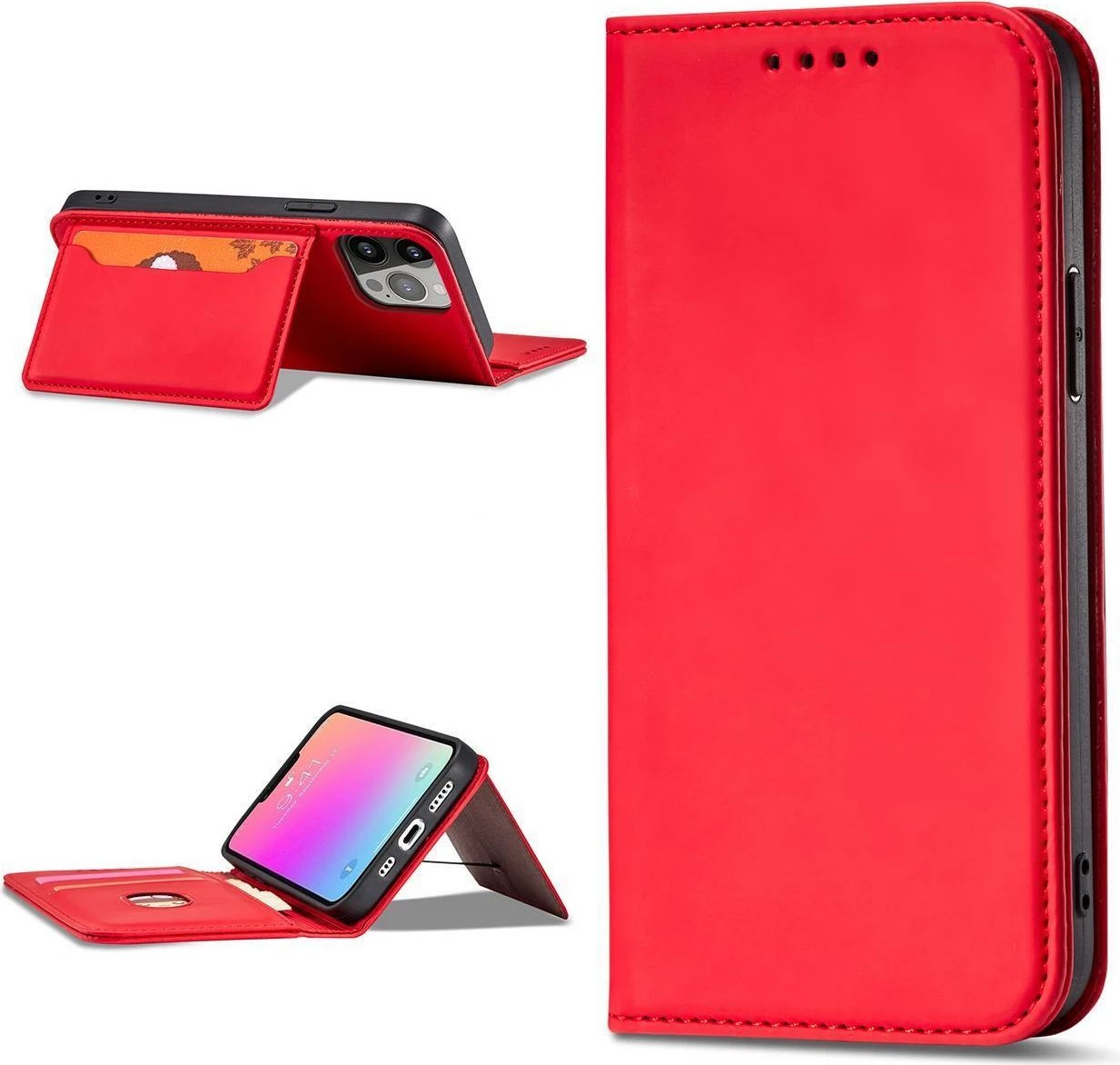Mbështjellës Hurtel Magnet Card Case për Samsung Galaxy S23+, me kapak, xhep kartelash, i kuq