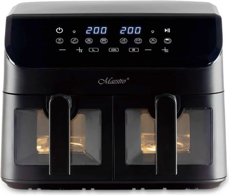 Friteuzë me ajër dyfishe Feel-Maestro MR-758, 9L (2x4.5L), 2000W, 8 programe, ekran LCD, e zezë