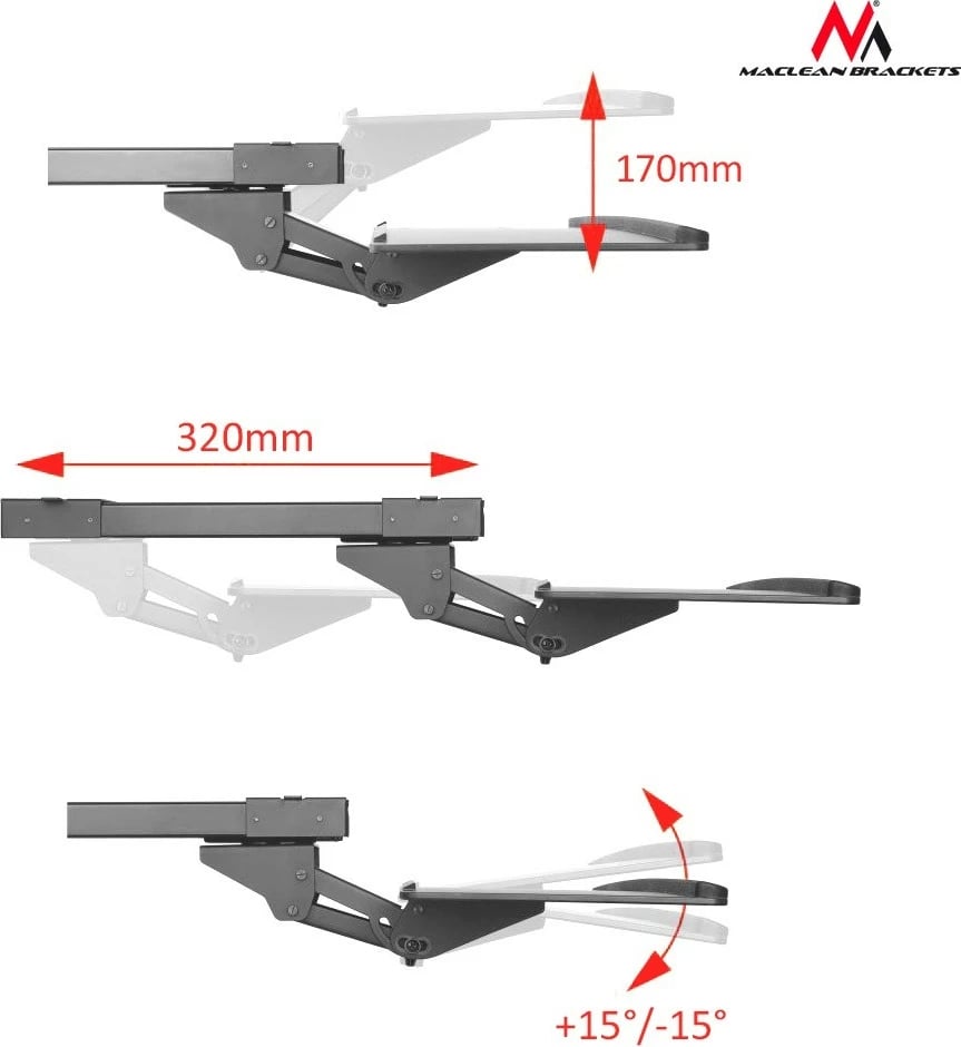 Mbajtëse tastiere Maclean MC-757 për tavolinë, deri 2 kg, e zezë