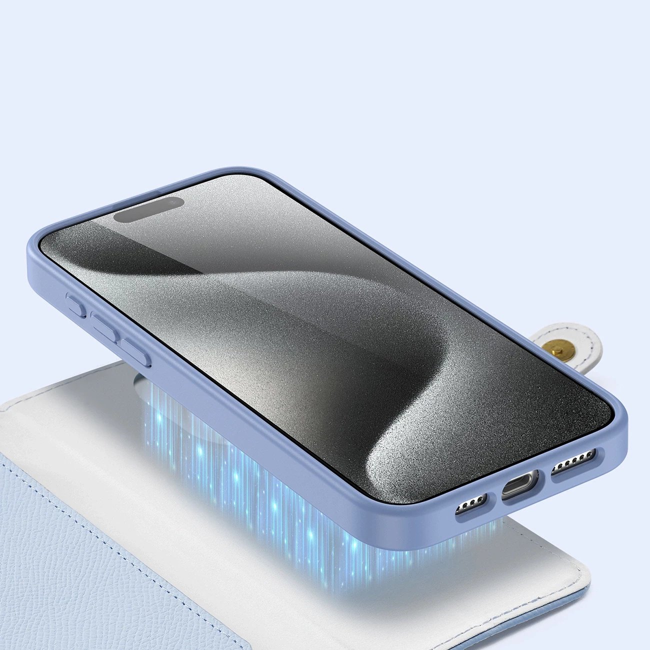 Mbështjellës Dux Ducis Lawa për iPhone 15 Pro Max, lëkurë, kaltër