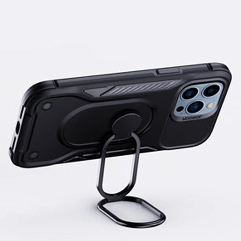 Mbështjellës Joyroom Dual Hinge për iPhone 14 Pro, me mbajtëse dhe unazë, i zi