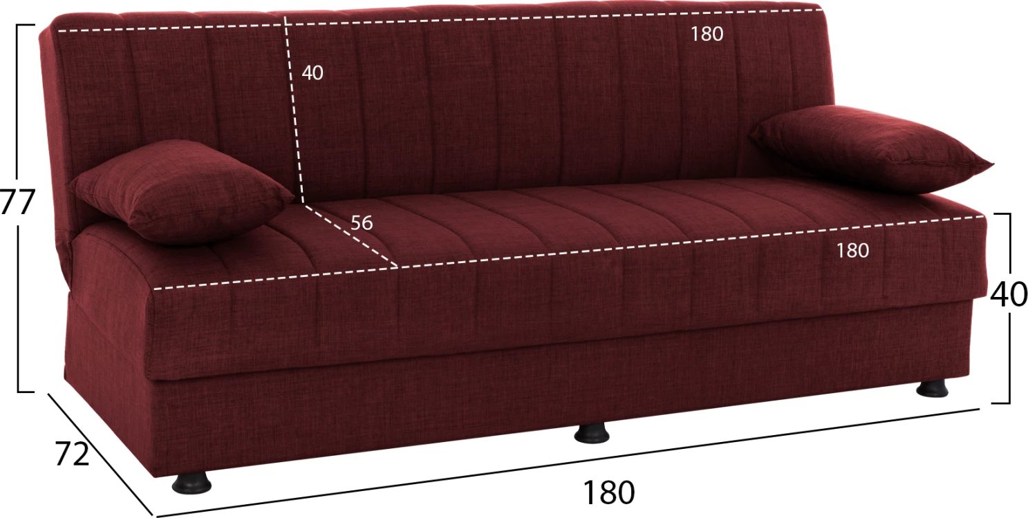 Sofa-shtrat, 3 vendesh, pëlhurë e kuqe, ANDRI FH3239.06