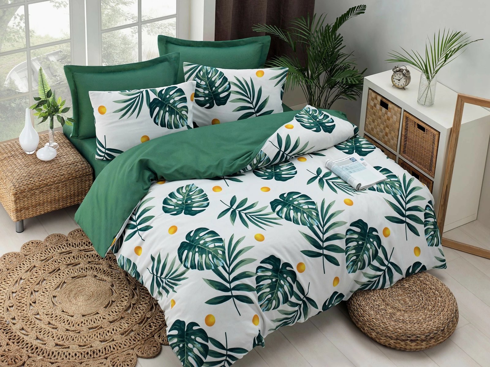 Set mbulesë jorgani njësh, Monstera, ngjyrë e gjelbër Set mbulesë jorgani njësh, Monstera, ngjyrë e gjelbër