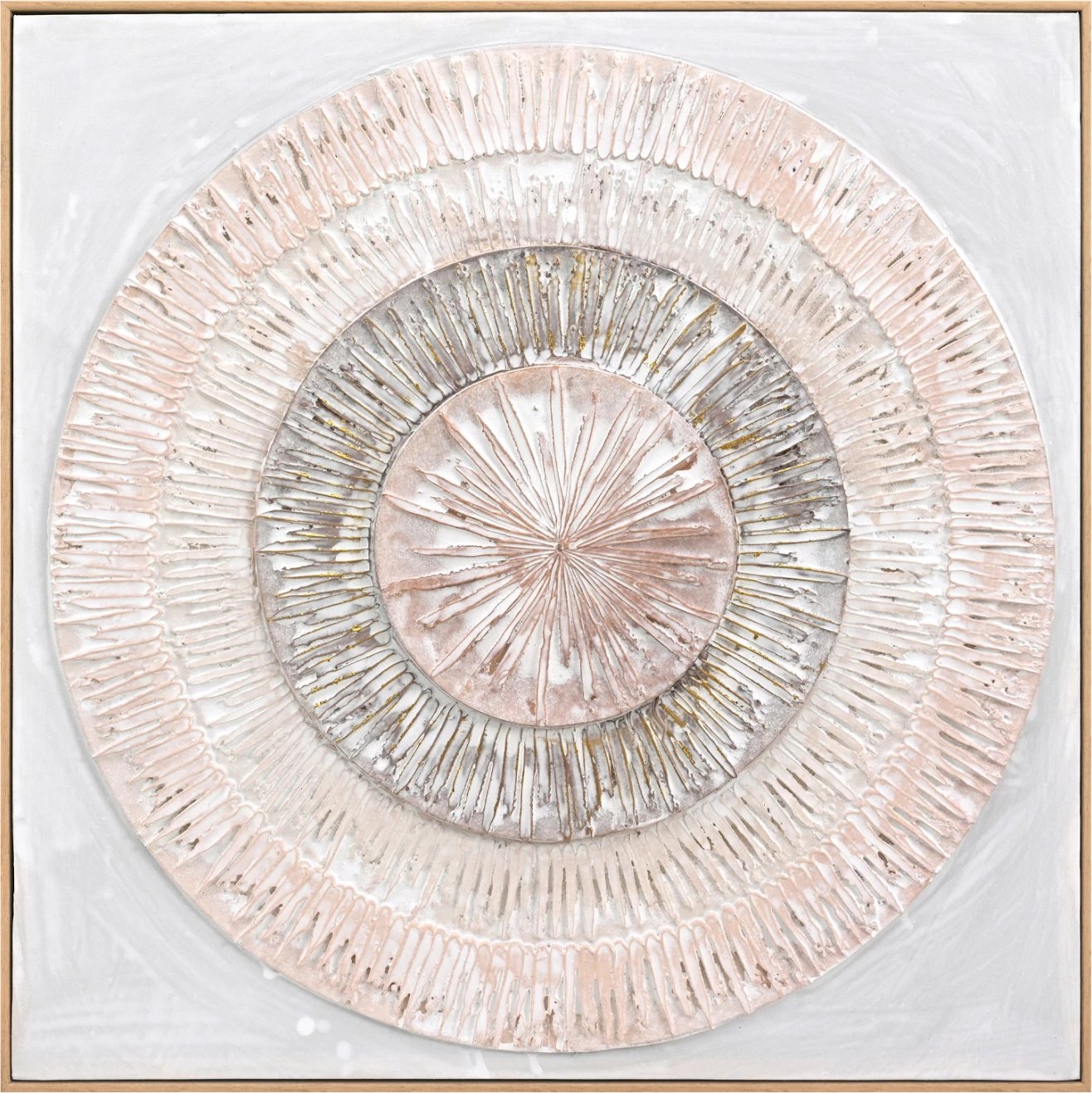 Pikturë muri 3D FH4578 me kornizë PS ngjyrë bezhë, rrathe të punuar me dorë, 82x4.5x82 cm