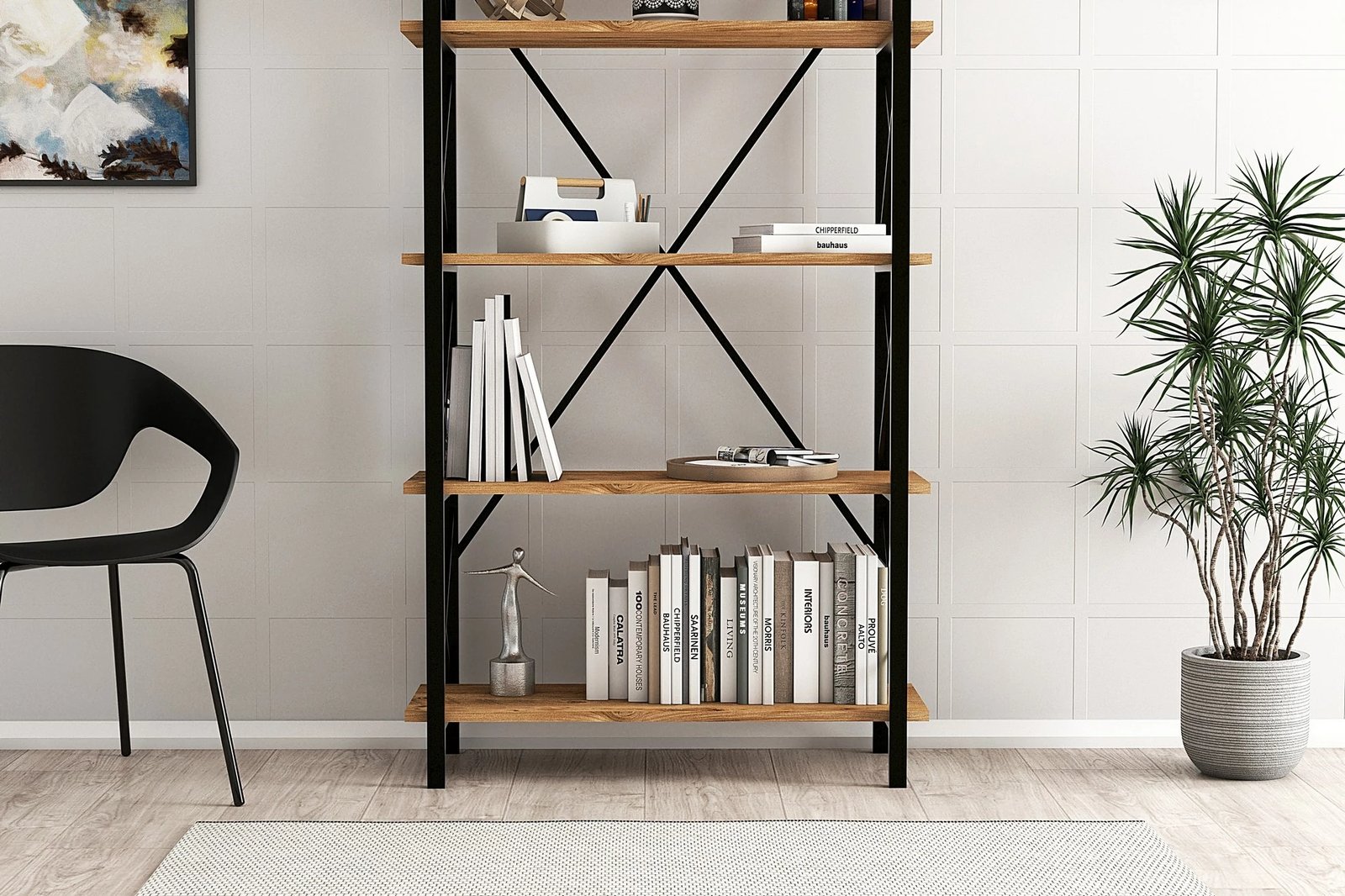 Raft librash Hanah Home, Nero Elit, ngjyrë pishe Atlantike dhe e zezë