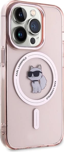 Mbështjellës Karl Lagerfeld IML Choupette MagSafe për iPhone 15 Pro, rozë