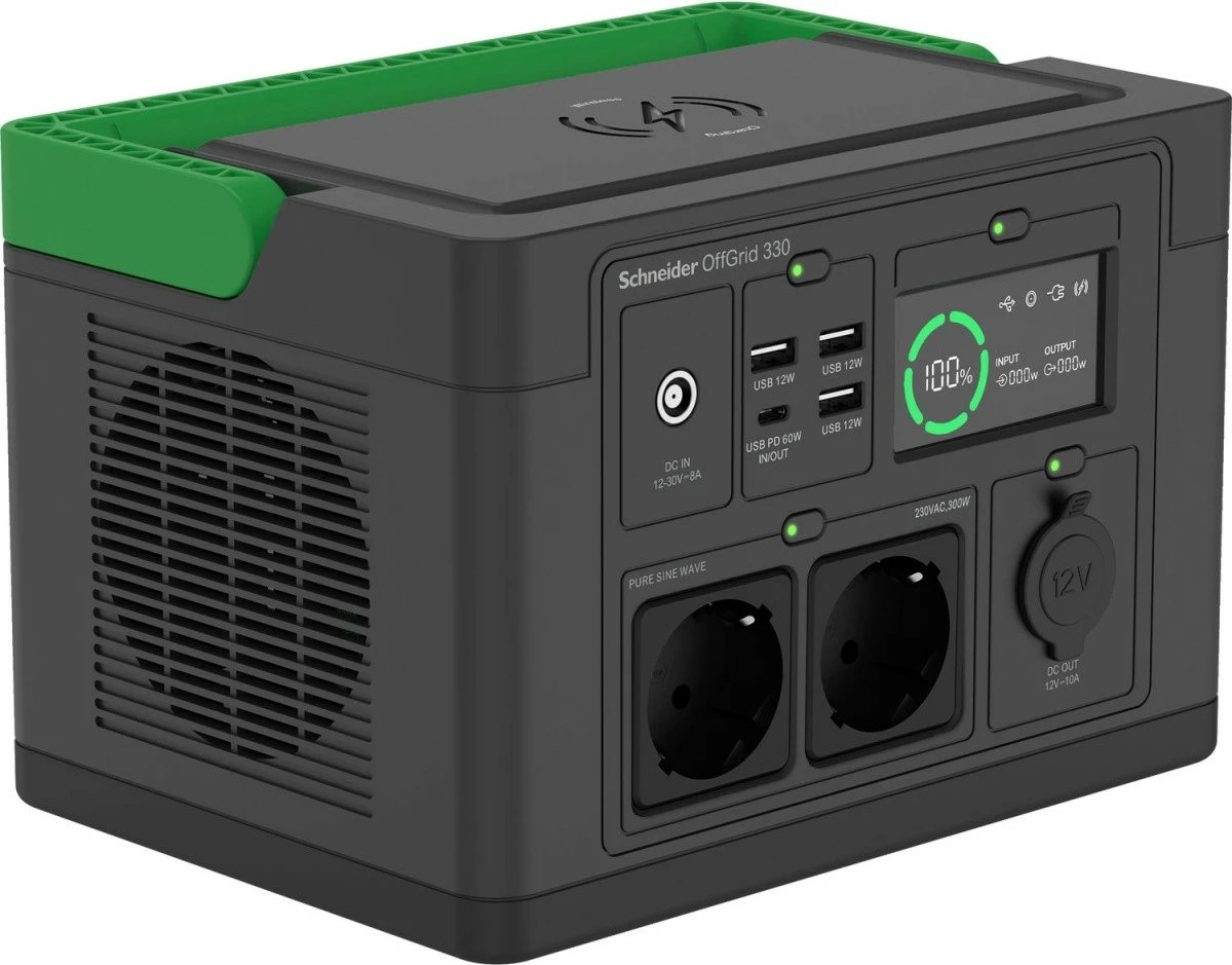Stacion portativ energjie APC Schneider OffGrid PPS330-GR, 332 Wh, 2 Schuko, USB-C, i zi/gjelbër