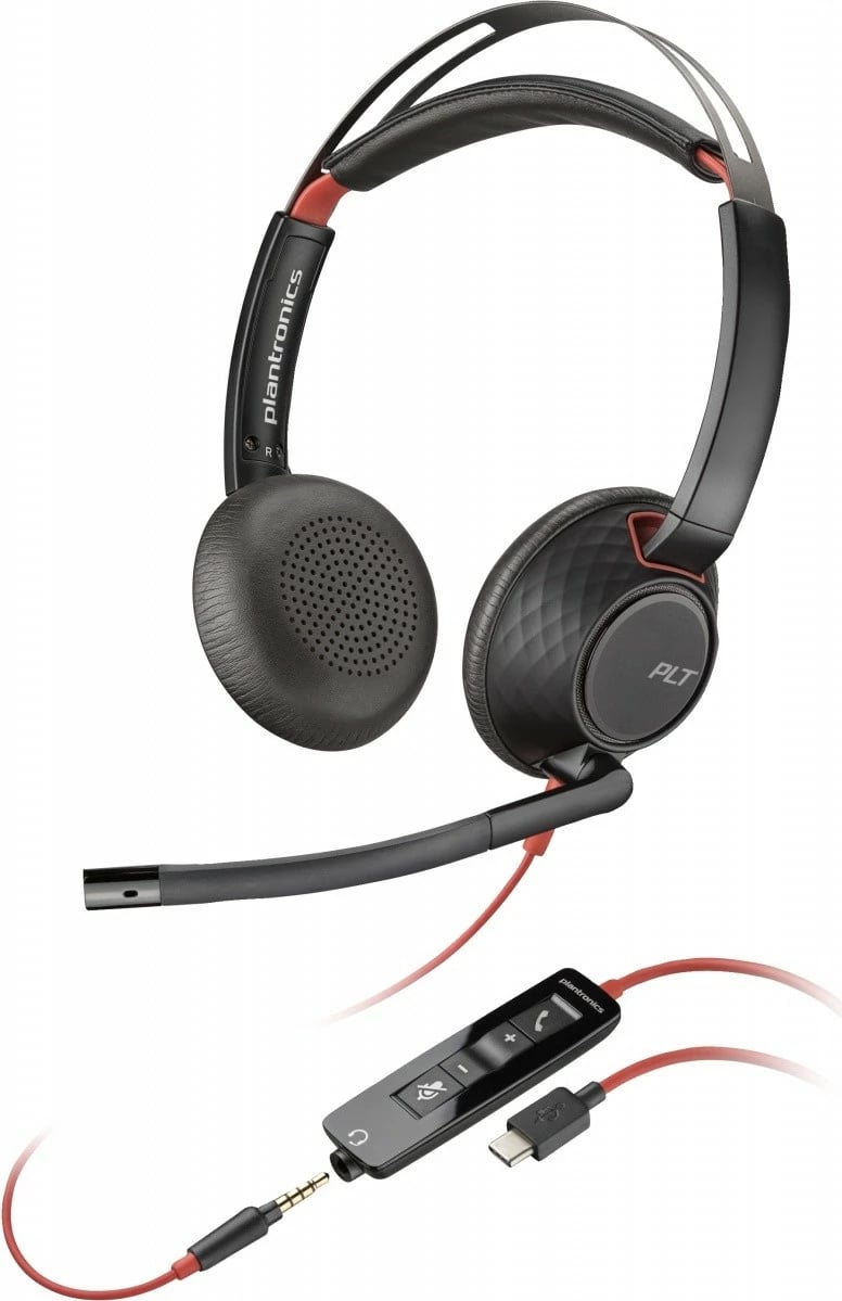 Kufje POLY Blackwire 5220, me mikrofon, USB-C/USB-A/3.5mm, e zezë