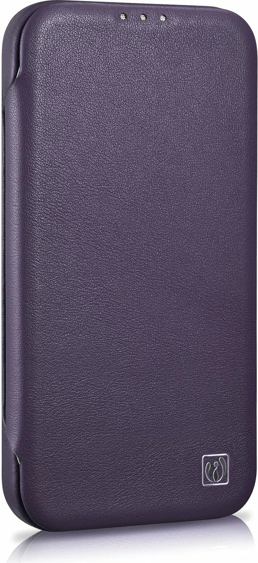 Mbështjellës iCarer CE Premium lëkurë, për iPhone 14 Plus, MagSafe, vjollcë e errët