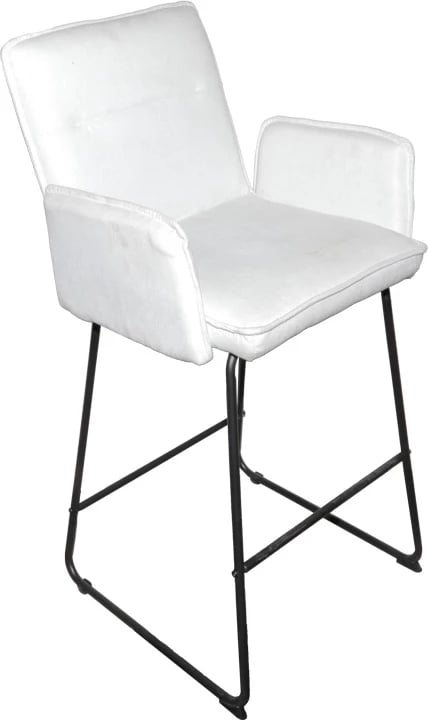Karrige për bar Essential, stof i bardhë, këmbë metalike të zeza, set prej 4 copësh, 57x64.5x107cm