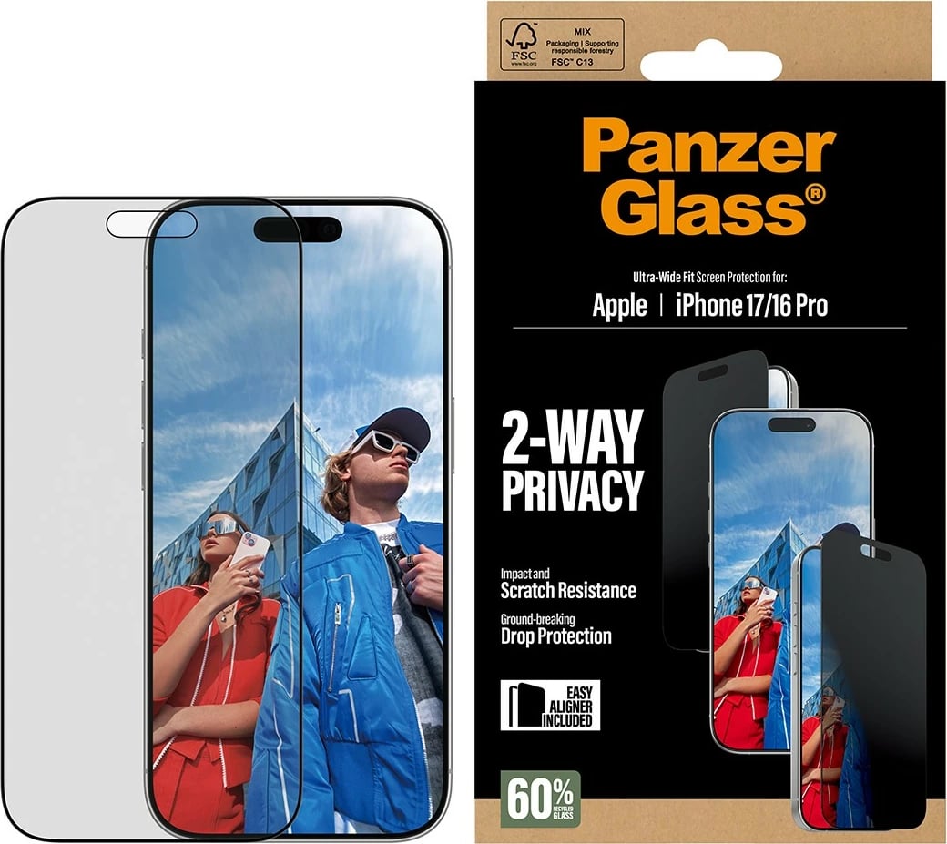 Mbrojtës ekrani PanzerGlass 2-Way Privacy për iPhone 17/16 Pro UWF
