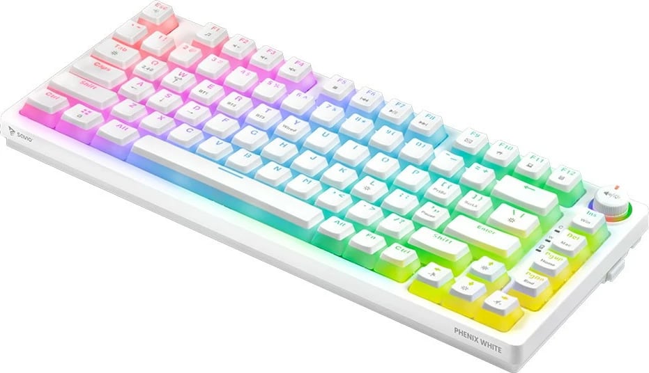 Tastierë mekanike wireless Savio PHENIX WHITE Gateron Red Pro, 82 tasta, RGB, e bardhë Tastierë mekanike wireless Savio PHENIX WHITE Gateron Red Pro, 82 tasta, RGB, e bardhë