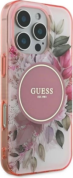 Mbështjellës Guess IML Flower & Tonal Circle MagSafe për iPhone 16 Pro Max, Rozë Mbështjellës Guess IML Flower & Tonal Circle MagSafe për iPhone 16 Pro Max, Rozë