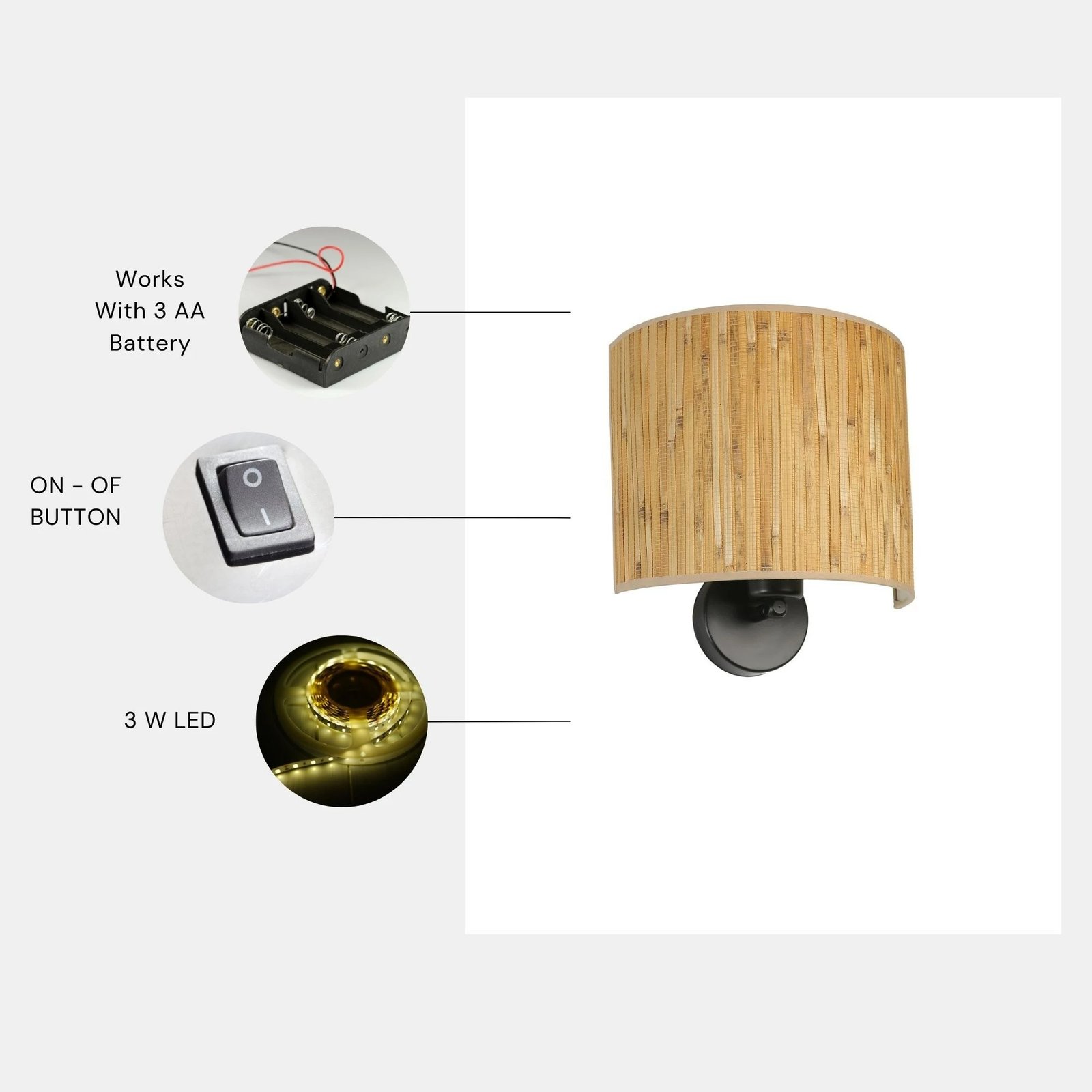 Llambë muri Opviq, bambu, 8858-8P