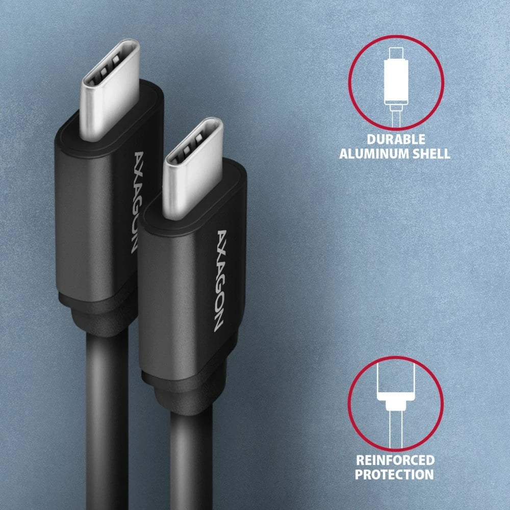 Kabllo USB-C në USB-C AXAGON BUCM-CM20TB, 1.1m, i zi, Twister