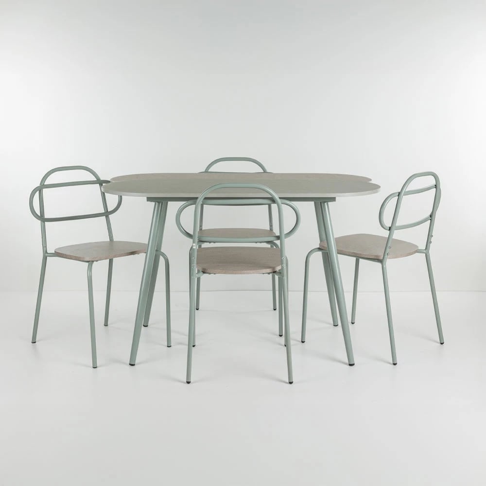 Tavolinë me karrige italiane, 4+1, ngjyrë gri-gur, 120x75x75