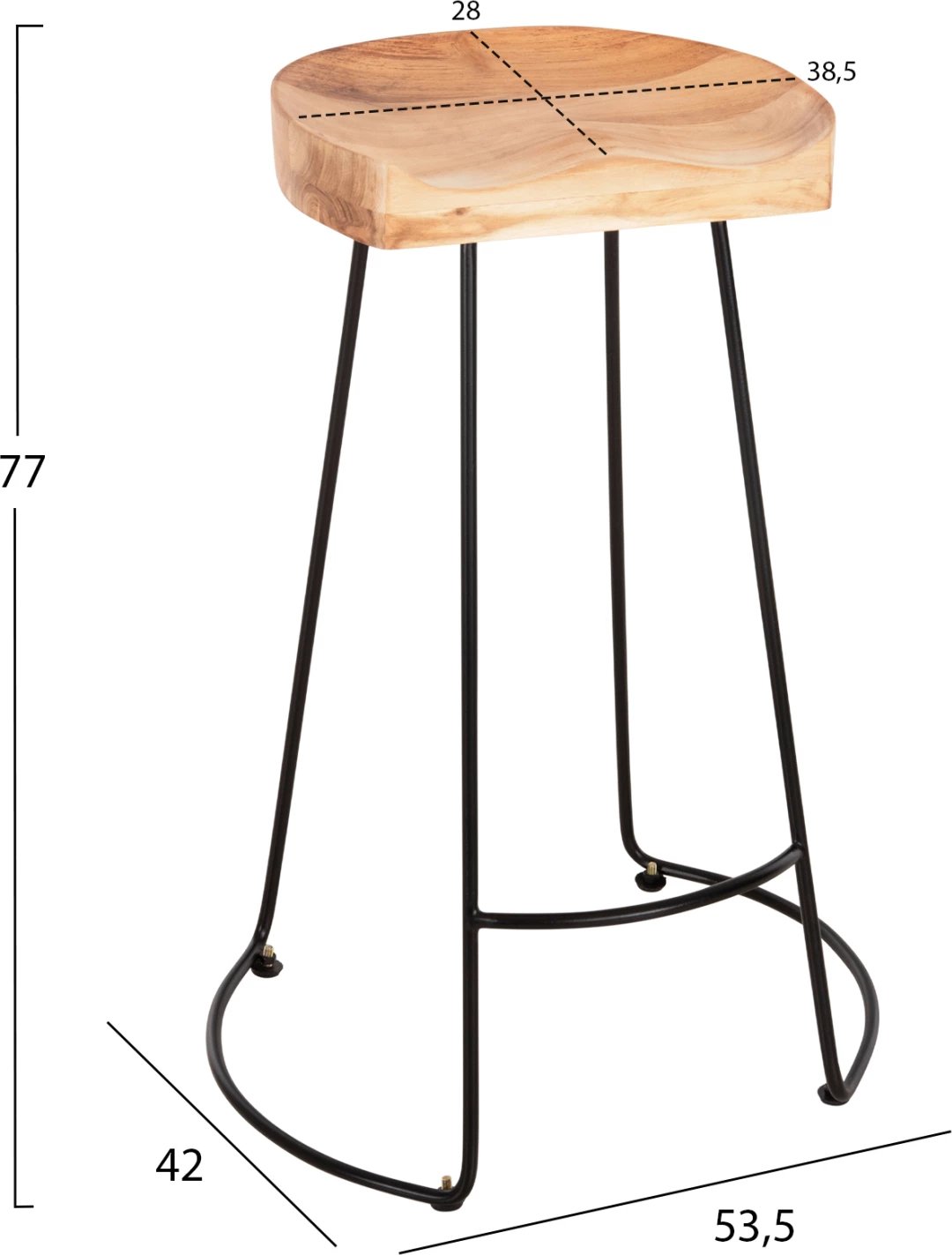 Karrige për bar ELEANOR, dru akacie, kornizë metalike e zezë, 53,5x42x77 cm Karrige për bar ELEANOR, dru akacie, kornizë metalike e zezë, 53,5x42x77 cm