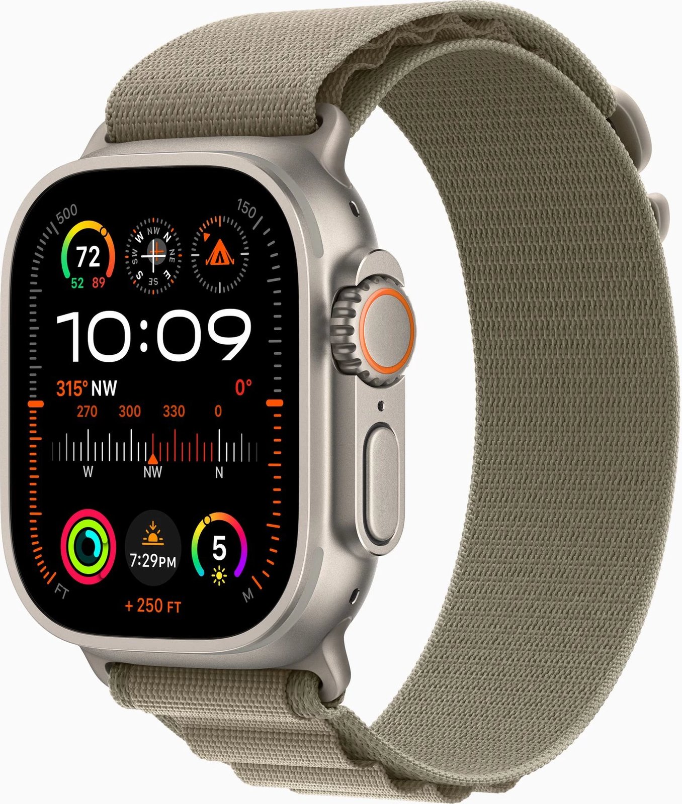 Apple Watch Ultra2 Cellular, 49mm Titanium Case w Olive Alpine Loop - Medium