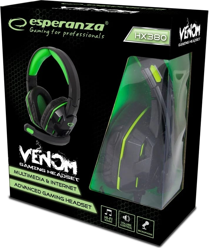 Kufje gaming Esperanza EGH380 me mikrofon, me kabllo, e zezë/e gjelbër
