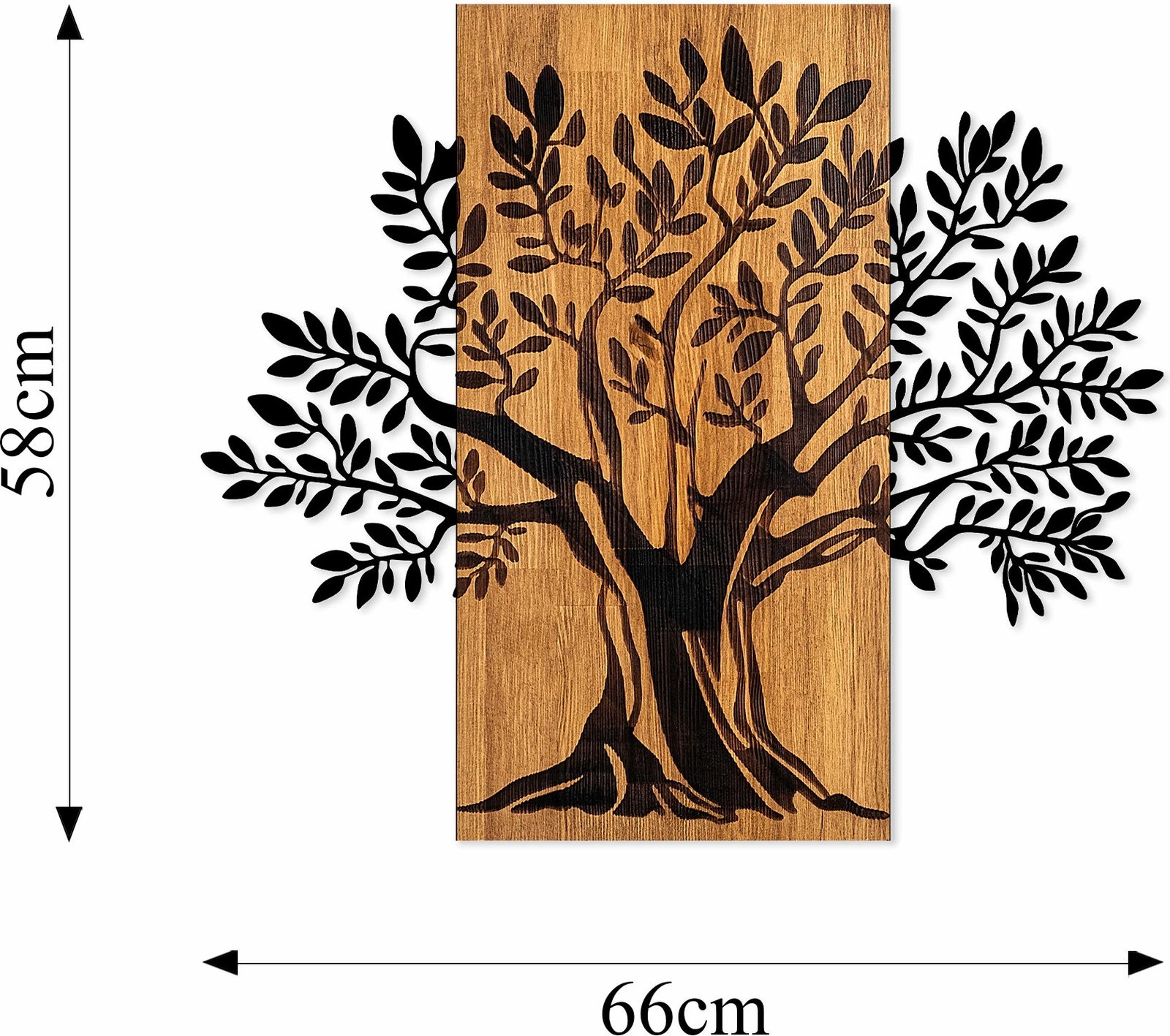 Aksesor dekorativ për mur, dru dhe metal, pemë monumentale, Wallity