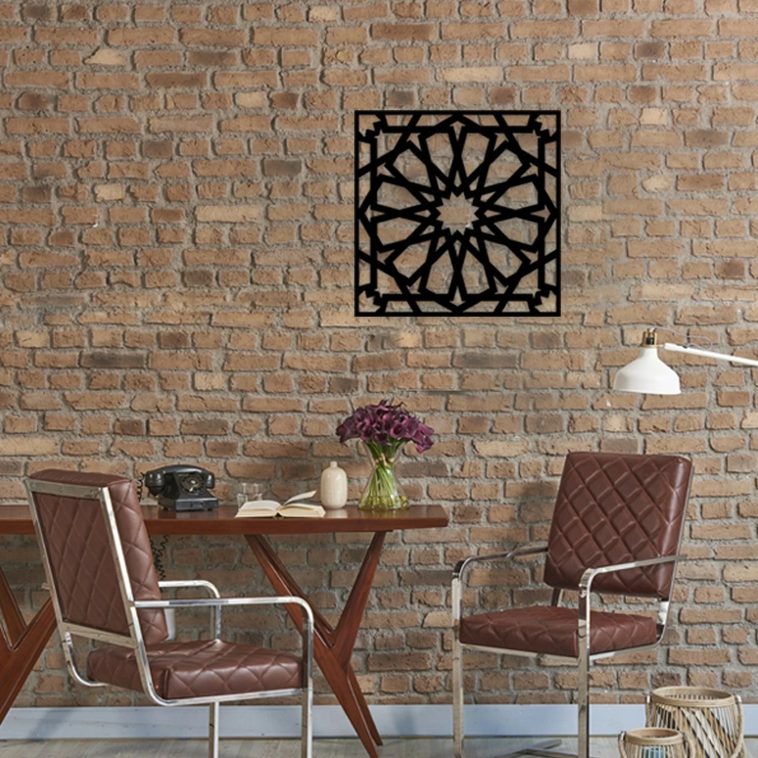 Aksesor dekorativ metalik për mur, Wallity, Pamukkale, ngjyrë e zezë, 50x50cm