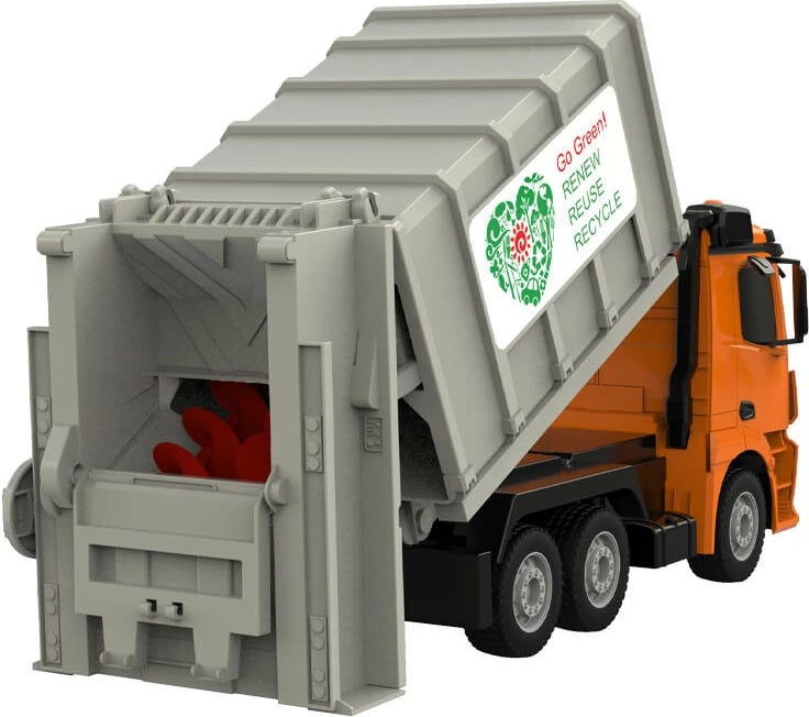 Kamion mbeturinash me telekomandë Double Eagle Mercedes-Benz Antos E676-003, 1:26, portokalli