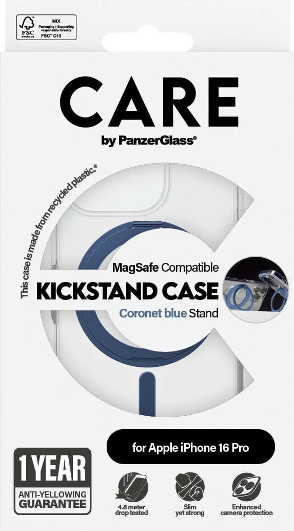 Mbështjellës PanzerGlass për iPhone 16 Pro, MagSafe, kickstand, transparent