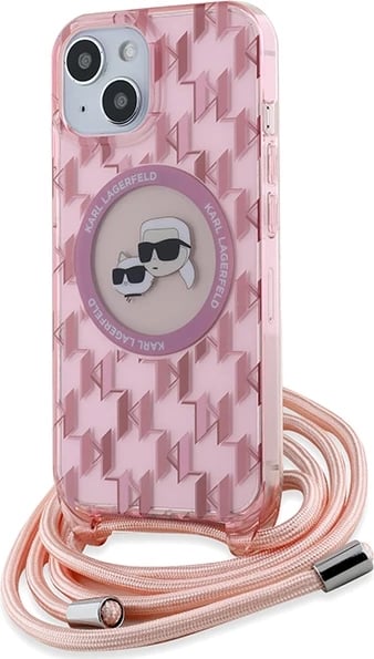 Mbështjellës Karl Lagerfeld IML Crossbody Monogram Karl & Choupette Head MagSafe për iPhone 15/14/13, rozë