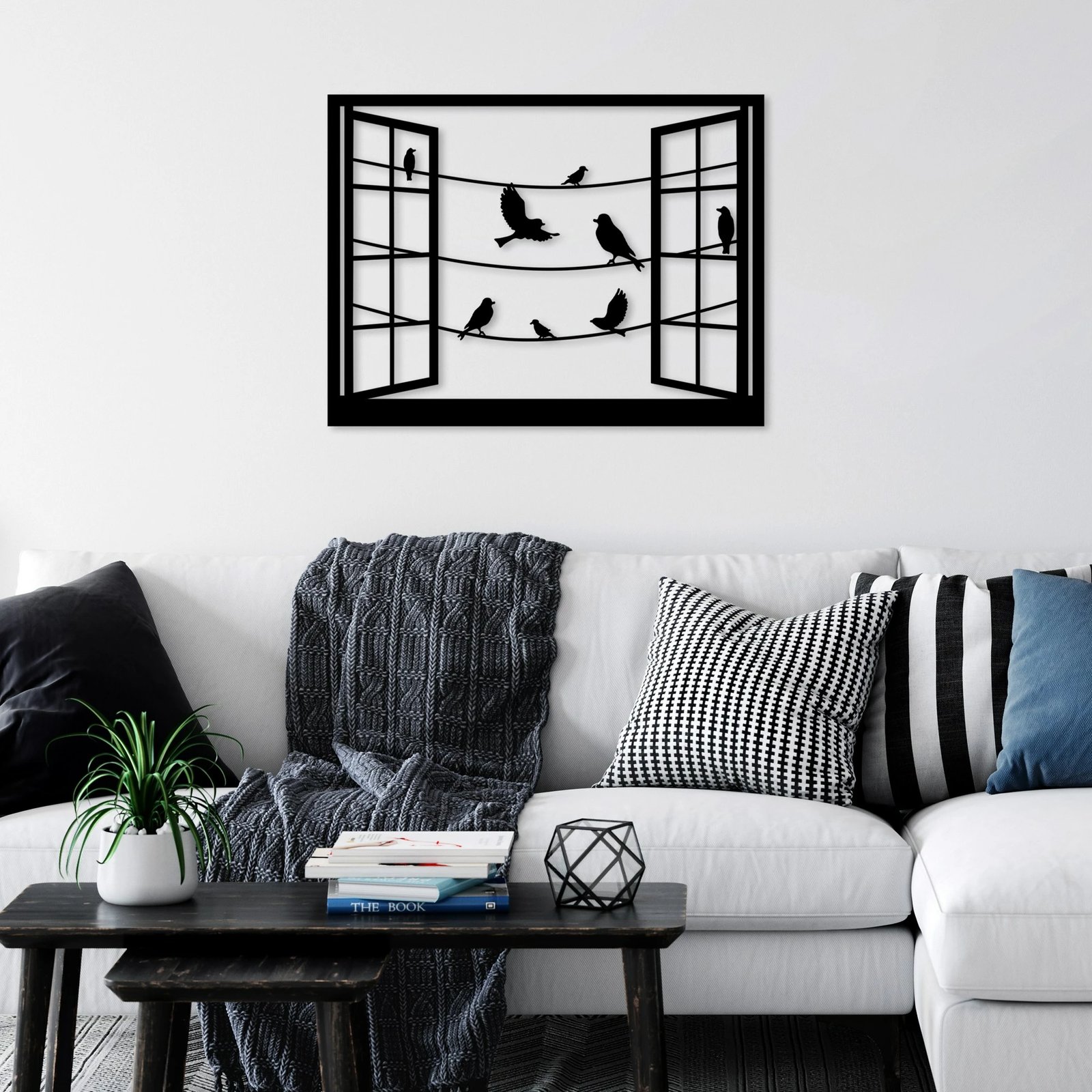 Aksesor dekorativ metalik për mur, zogj para dritares, Wallity - 3