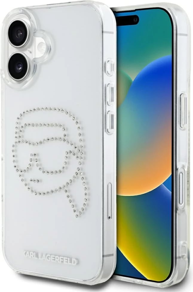 Mbështjellës Karl Lagerfeld IML Rhinestones Karl Head për iPhone 16, Transparent