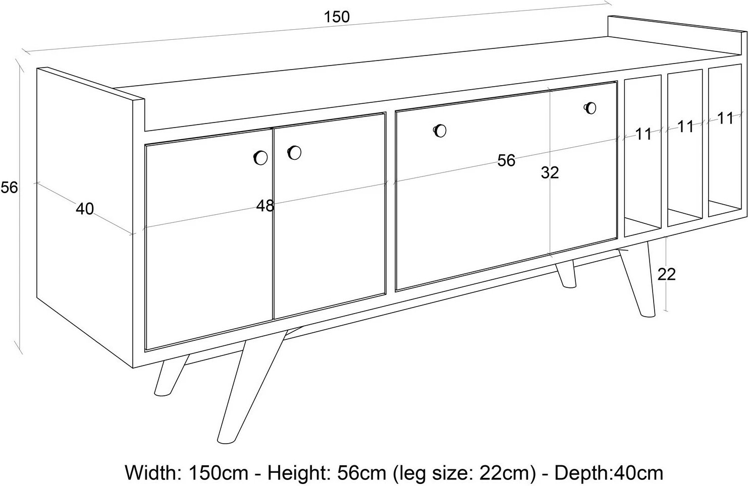 Komodë TV Skye Decor, Maribor, anthracite dhe lis, 150x40x62cm