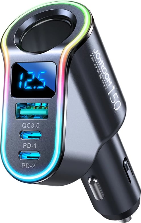 Karikues veture Joyroom JR-CL21, 150W, 3 porta (USB-A QC3.0, 2x USB-C PD3.0), LED, zi