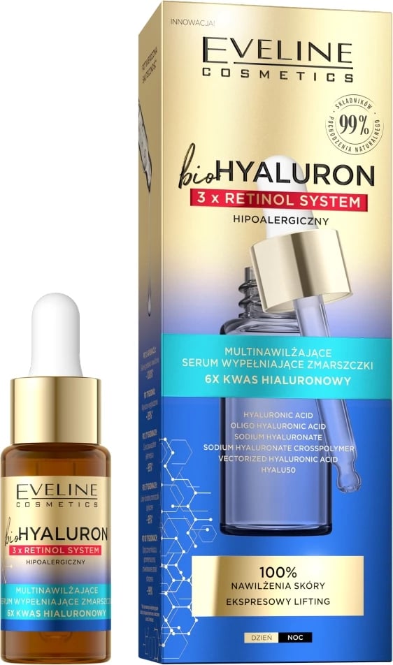 Serum për fytyrë Eveline Cosmetics BioHyaluron 3 x Retinol Multi-Hydrating Wrinkle-Filling për femra 18ml