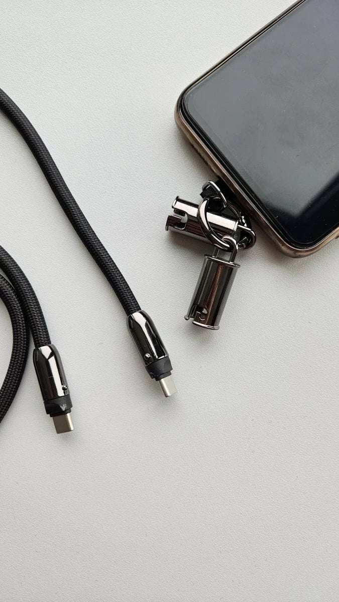 Kabllo USB C 2-në-1 me litar për qafë TB, 1m, e zezë