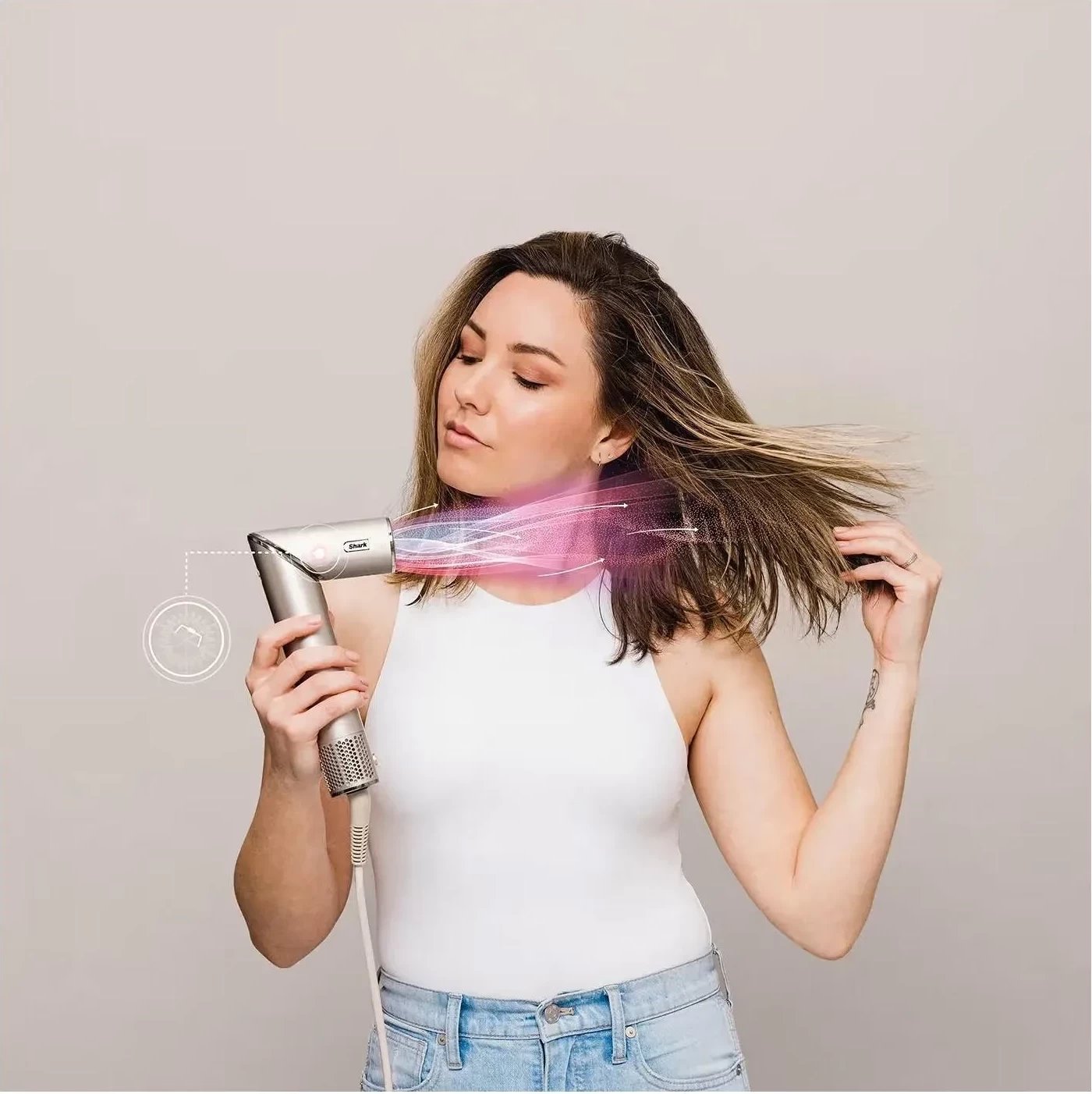 Tharëse flokësh Shark FlexStyle HD446SLEU, 1400W, 5 shtojca, bezh