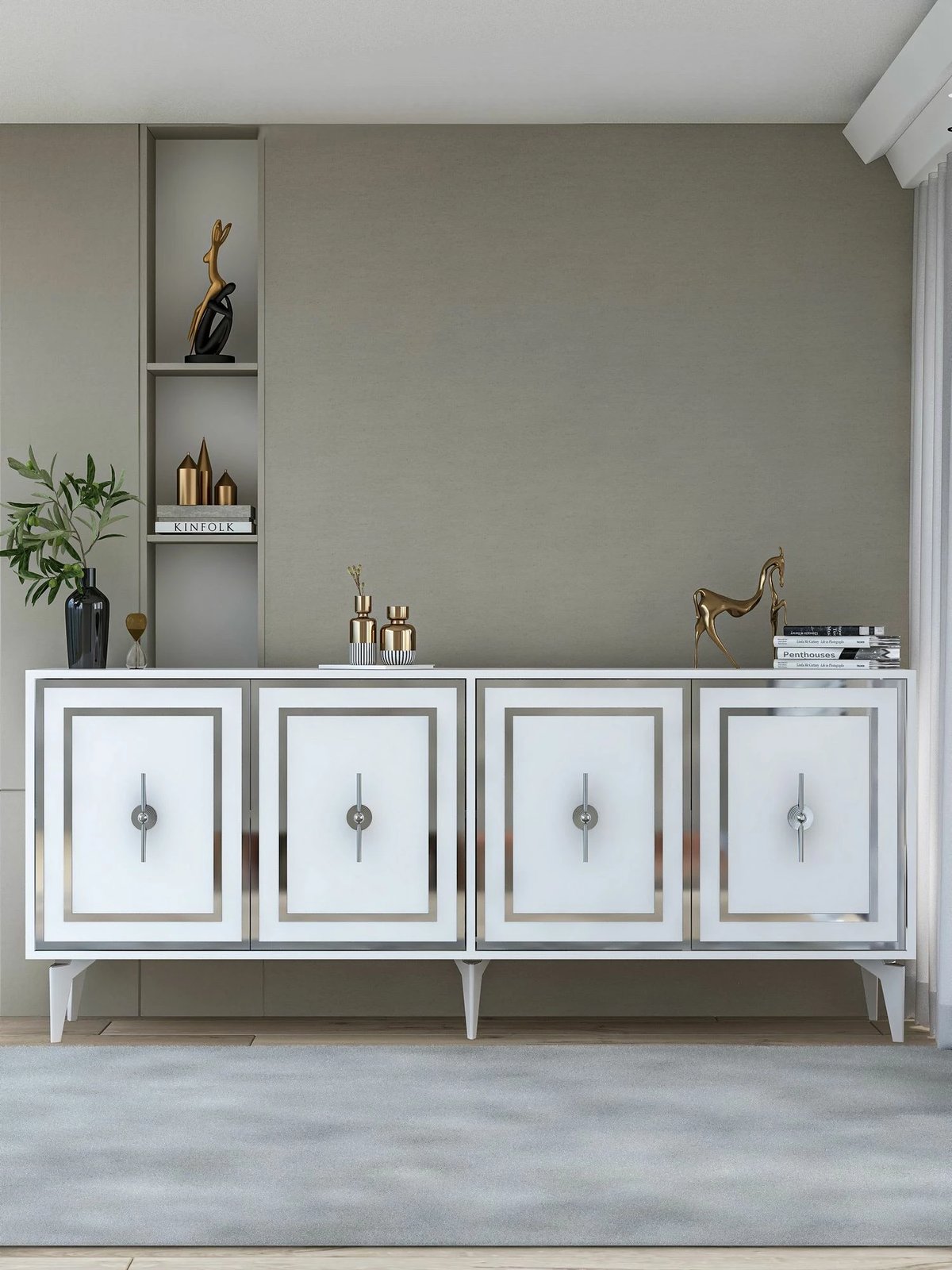 Konsol Skye Decor, samba e bardhë, argjend