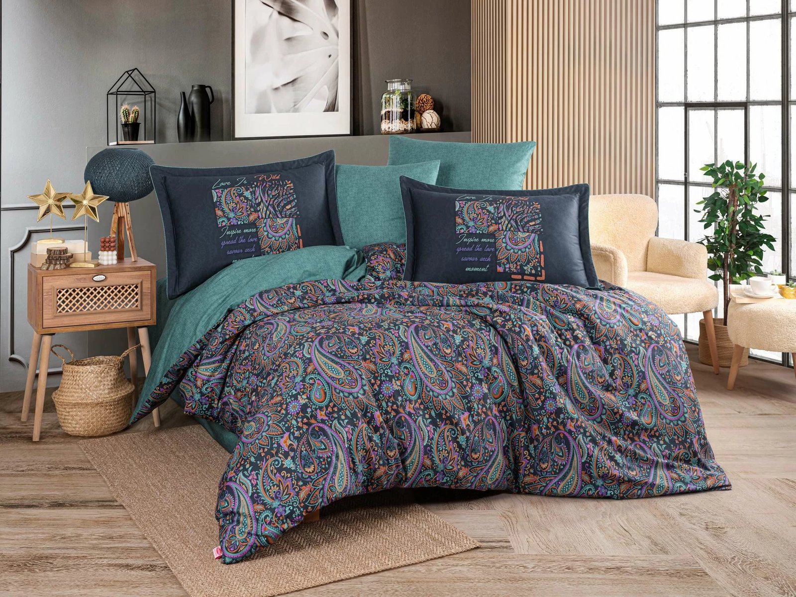 Set mbulesë për jorgan dopio, saten ekskluziv, L'essentiel, Clementina