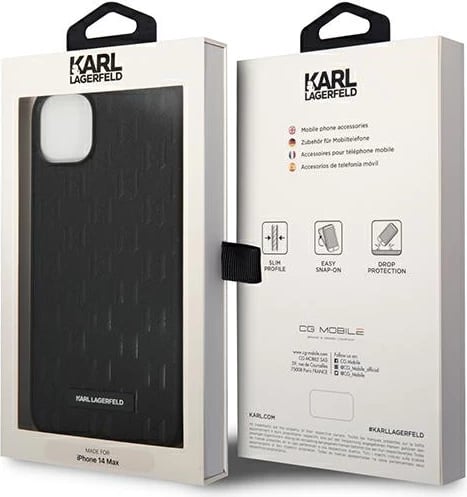 Mbështjellës Karl Lagerfeld KLHCP14MSAKLHPK për iPhone 14 Plus 6.7", Saffiano Mono Metal Logo, i zi