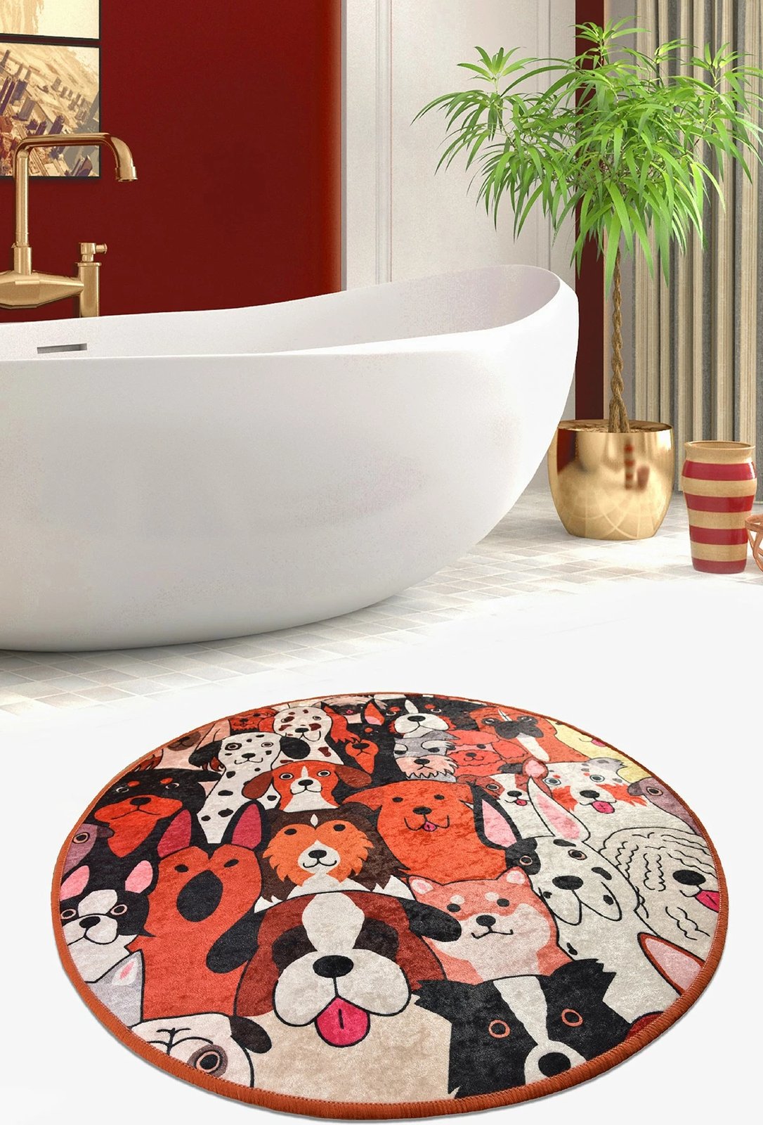 Tapet për banjo, Mijölnir, dizajn me qen, shumëngjyrësh, 100cm