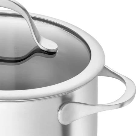 Set enësh gatimi, Zwilling Essence 66220-002-0, çelik inoks 18/10, bazë SIGMA Classic+, induksion, kapakë xhami, argjendtë, set 5 pjesë