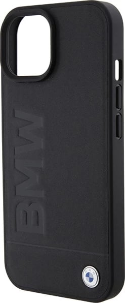 Mbështjellës BMW Leather Hot Stamp për iPhone 15, e zezë