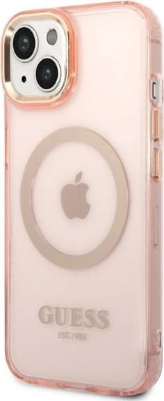 Mbështjellës Guess Gold Outline MagSafe për iPhone 14 Plus 6.7", rozë