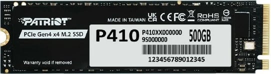 SSD M.2 2280, Patriot P410, 500GB, PCIe 4.0 NVMe 1.4 Gen4 x4, i brendshëm, e zezë