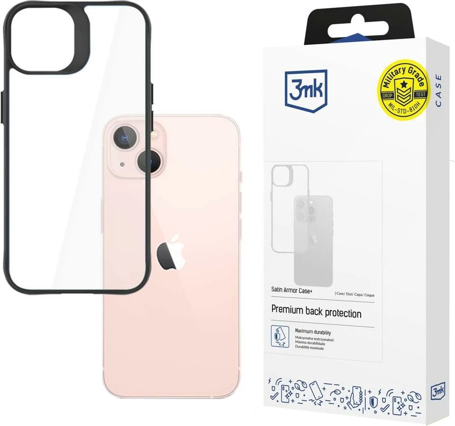 Mbështjellës 3mk Satin Armor Case+ për iPhone 14 Plus, i zi, Transparent