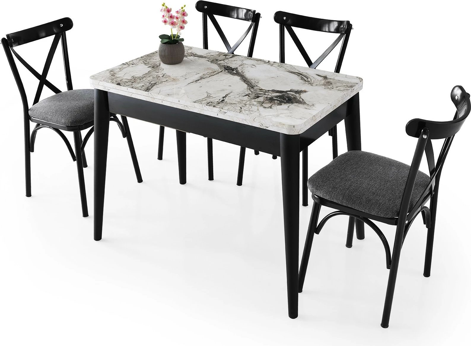 Tavolinë zgjeruese për ngrënie, ngjyrë mermeri të bardhë, Dolunay - 1281