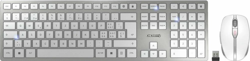 Tastierë dhe Maus Cherry DW 9100 SLIM, Wireless, RF Wireless + Bluetooth, QWERTZ, Argjendtë, Bardhë