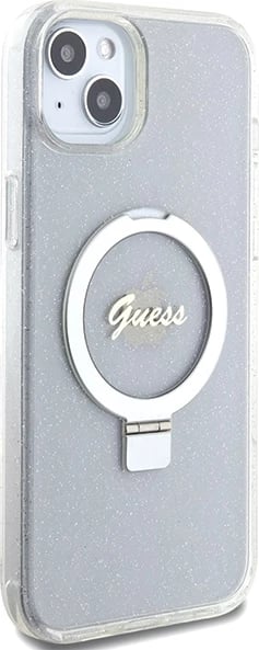 Mbështjellës Guess GUHMP15MHRSGSD për iPhone 15 Plus / 14 Plus 6.7", transparent, me unazë dhe MagSafe