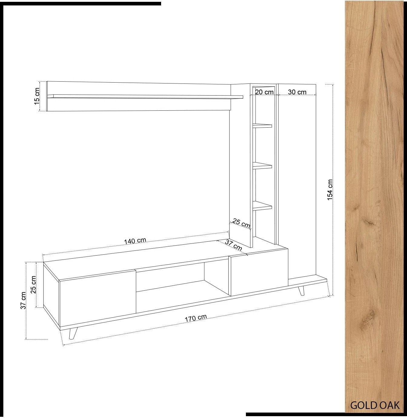 Njësi TV Skye Decor, rambuty, ngjyrë lis dhe e bardhë