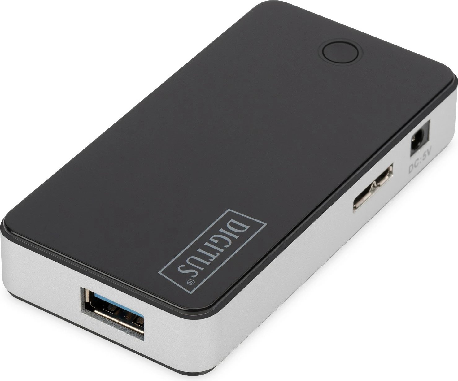 USB hub Digitus 4 porte USB 3.0, me adapter, zi/argjendtë