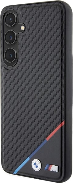 Mbështjellës BMW BMHMS24S23PUDTK Carbon Tricolor Line MagSafe për Samsung Galaxy S24, i zi